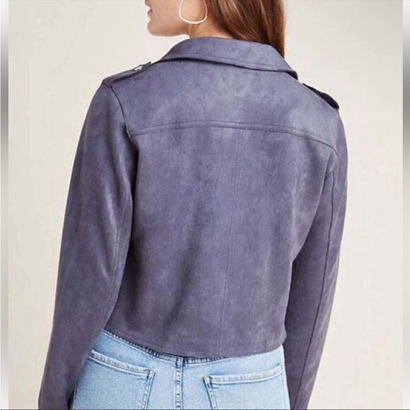 philosophy Faux Leather Suede Gray Moto Jacket | Size Petite Small - Picture 2 of 9
